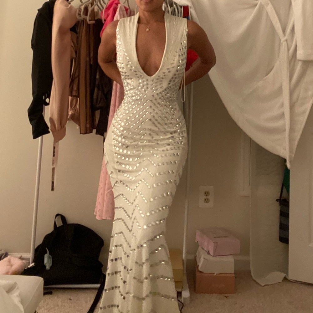 White Jovani Gem Gown